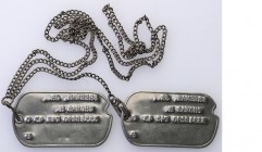 Collection of USA badges and decorations
USA. soldier's dog tags 
Bardzo dobry stan zachowania. Nieśmiertelnik kompletny z łańcuszkiem. 
Waga/Weigh...