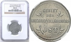 German Military Commander OST
POLSKA / POLAND / POLEN

German Military Commander OST. OST 2 Kopiejki 1916 J, Hamburg NGC MS65 (MAX) 
Najwyższa not...