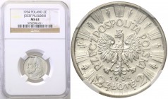 Selected collection of coins from the Second Polish Republic
POLSKA / POLAND / POLEN / PROBE / PATTERN

II RP. 2 zlote 1934 Pilsudski NGC MS63 
Pi...