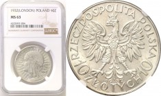 Poland II Republic 
POLSKA / POLAND / POLEN

II RP. 10 zlotych 1932 Womens head (no mint mark) NGC MS63 
Piękny egzemplarz, intensywny połysk menn...