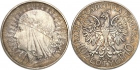 Poland II Republic 
POLSKA / POLAND / POLEN

II RP. 10 zlotych 1932 Womens head (with mint mark) 
Delikatny połysk, patyna.Parchimowicz 120a
Waga...