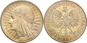 Poland II Republic 
POLSKA / POLAND / POLEN

II RP. 10 zlotych 1933 Womens head 
Połysk, złocista patyna. Piękna prezencja monety.Parchimowicz 120...