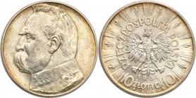 Poland II Republic 
POLSKA / POLAND / POLEN

II RP. 10 zlotych 1934 Pilsudski 
Zachowany połysk menniczy, kolorowa patyna. Bardzo ładny egzemplarz...
