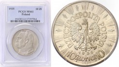 Poland II Republic 
POLSKA / POLAND / POLEN

II RP. 10 zlotych 1935 Pilsudski PCGS MS61 
Piękny egzemplarz, połysk menniczy. Ładna delikatna patyn...