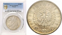 Poland II Republic 
POLSKA / POLAND / POLEN

II RP. 10 zlotych 1936 Pilsudski PCGS MS64 
Bardzo wysoka nota gradingowa. Wyśmienicie zachowany egze...