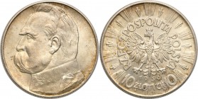 Poland II Republic 
POLSKA / POLAND / POLEN

II RP. 10 zlotych 1936 Pilsudski 
Bardzo ładny, świeży egzemplarz. Zachowany połysk menniczy, złocist...