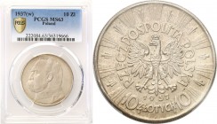 Poland II Republic 
POLSKA / POLAND / POLEN

II RP. 10 zlotych 1937 Pilsudski PCGS MS63 
Wysoka nota gradingowa. Piękny, menniczy egzemplarz z del...