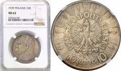 Poland II Republic 
POLSKA / POLAND / POLEN

II RP. 10 zlotych 1939 Pilsudski NGC MS62 
Pięknie zachowany egzemplarz, połysk menniczy, patyna. Rza...