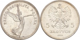 Poland II Republic 
POLSKA / POLAND / POLEN

II RP. 5 zlotych 1928 Nike (no mint mark) 
Wyraźne detale, połysk, ryski.Parchimowicz 114b
Waga/Weig...