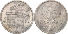Poland II Republic 
POLSKA / POLAND / POLEN

II RP. 5 zlotych 1930 Sztandar 
Bardzo ładny egzemplarz. Zachowany połysk menniczy, wyraźne detale, p...