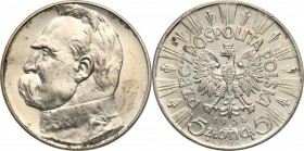 Poland II Republic 
POLSKA / POLAND / POLEN

II RP. 5 zlotych 1938 Pilsudski 
Bardzo ładny, świeży egzemplarz. Połysk.Parchimowicz 118d
Waga/Weig...