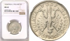 Poland II Republic 
POLSKA / POLAND / POLEN

II RP. 2 zlote 1924, Filadelfia ODWROTKA NGC MS62 
Wysoka nota gradingu.Wspaniale zachowany egzemplar...