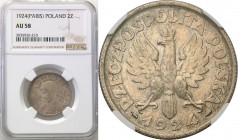 Poland II Republic 
POLSKA / POLAND / POLEN

II RP. 2 zlote 1924 Paris NGC AU58 
Bardzo ładny egzemplarz z zachowanym delikatnym połyskiem mennicz...
