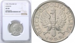 Poland II Republic 
POLSKA / POLAND / POLEN

II RP. 2 zlote 1925, Londyn, dot after the date NGC AU58 
Bardzo ładny, świeży egzemplarz. Zachowany ...