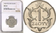 Poland II Republic 
POLSKA / POLAND / POLEN

II RP. 1 zloty 1929 NGC MS64 (2 MAX) 
Druga najwyższa nota grdingowa na świecie. Wspaniale zachowany ...