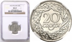 Poland II Republic 
POLSKA / POLAND / POLEN

II RP. 20 groszy 1923 NGC MS 67 (2 MAX) 
Druga najwyższa nota gradingowa na świecie. Tylko jeden egze...