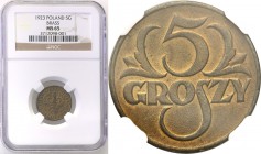Poland II Republic 
POLSKA / POLAND / POLEN

II RP. 5 groszy 1923 NGC MS65 
Dużo połysku menniczego, patyna. Wspaniały, naturalny kolor mosiądzu. ...