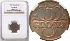 Poland II Republic 
POLSKA / POLAND / POLEN

II RP. 5 groszy 1925 NGC MS64 BN (2 MAX) 
Druga najwyższa nota gradingowa na świecie.Mennicza sztuka ...