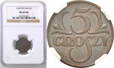 Poland II Republic 
POLSKA / POLAND / POLEN

II RP. 5 groszy 1930 NGC MS64 BN (2 MAX) 
Druga najwyższa nota gradingowa na świecie.Wspaniale zachow...