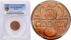 Poland II Republic 
POLSKA / POLAND / POLEN

II RP. 5 groszy 1935 PCGS MS64 RD (2 MAX) 
Druga najwyższa nota gradingowa na świecie. Tylko jeden eg...
