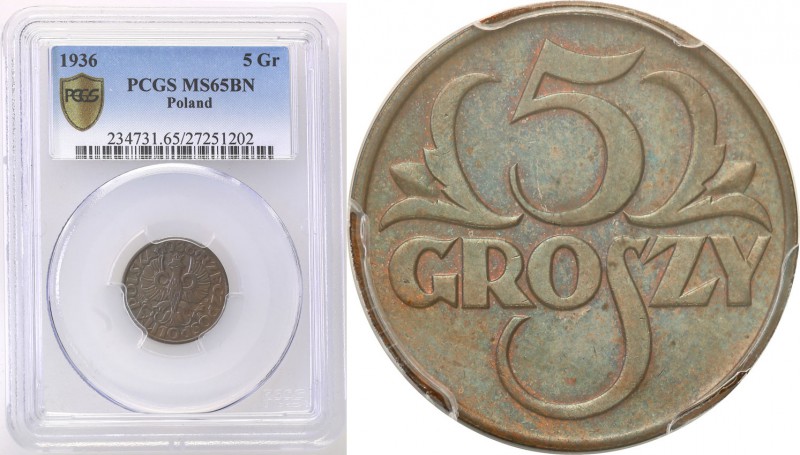 Poland II Republic 
POLSKA / POLAND / POLEN

II RP. 5 groszy 1936 PCGS MS65 B...