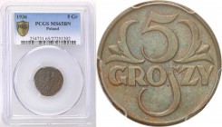 Poland II Republic 
POLSKA / POLAND / POLEN

II RP. 5 groszy 1936 PCGS MS65 BN (MAX) 
Najwyższa nota gradingowa na świecie w PCGS.Jednolita, brązo...