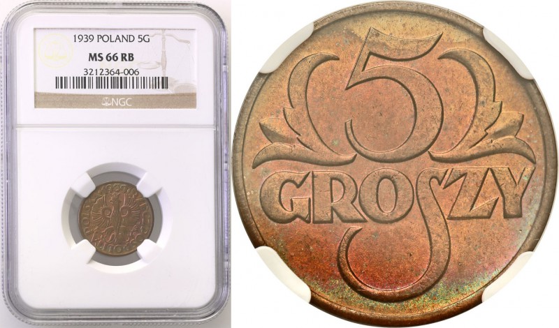 Poland II Republic 
POLSKA / POLAND / POLEN

II RP. 5 groszy 1939 NGC MS66 RB...
