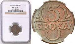 Poland II Republic 
POLSKA / POLAND / POLEN

II RP. 5 groszy 1939 NGC MS65 BN (2 MAX) 
Druga najwyższa nota gradingowa na świecie.Wyśmienity egzem...