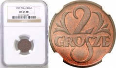 Poland II Republic 
POLSKA / POLAND / POLEN

II RP. 2 grosze 1925 NGC MS65 RB (2 MAX) 
Druga najwyższa nota gradingowa na świecie. Tylko 2 egzempl...