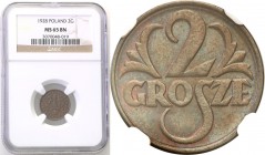 Poland II Republic 
POLSKA / POLAND / POLEN

II RP. 2 grosze 1928 NGC MS65 BN (MAX) 
Najwyższa nota gradingowa na świecie.Piękny menniczy egzempla...