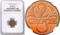 Poland II Republic 
POLSKA / POLAND / POLEN

II RP. 2 grosze 1930 NGC MS66 RD (MAX) 
Jedyna i najwyższa nota gradingowa na świecie w kolorze RD.Po...