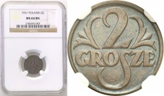 Poland II Republic 
POLSKA / POLAND / POLEN

II RP. 2 grosze 1931 NGC MS64 BN 
Wspaniale zachowany egzemplarz, intensywny połysk menniczy. Piękna,...
