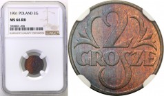 Poland II Republic 
POLSKA / POLAND / POLEN

II RP. 2 grosze 1931 NGC MS66 RB (MAX) 
Najwyższa nota na świecie dla NGC jak i PCGS. Bardzo rzadki r...