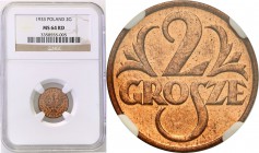 Poland II Republic 
POLSKA / POLAND / POLEN

II RP. 2 grosze 1933 NGC MS64 RD (2 MAX) 
Druga najwyższa nota gradingowa na świecie. Tylko jeden egz...