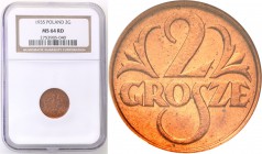 Poland II Republic 
POLSKA / POLAND / POLEN

II RP. 2 grosze 1935 NGC MS64 RD 
Wspaniale zachowany egzemplarz, intensywny połysk menniczy. Rzadszy...