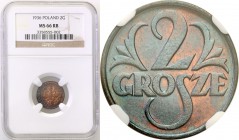 Poland II Republic 
POLSKA / POLAND / POLEN

II RP 2 grosze 1936 NGC MS66 RB (2 MAX) 
Druga najwyższa nota gradingowa na świecie.Wspaniale zachowa...