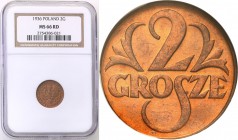 Poland II Republic 
POLSKA / POLAND / POLEN

II RP. 2 grosze 1936 NGC MS66 RD (MAX) 
Najwyższa nota gradingowa na świecie w NGC w kolorze RD.Monet...
