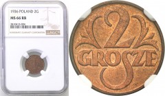 Poland II Republic 
POLSKA / POLAND / POLEN

II RP 2 grosze 1936 NGC MS66 RB (2 MAX) 
Druga najwyższa nota gradingowa na świecie.Egzemplarz niegdy...