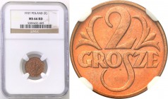 Poland II Republic 
POLSKA / POLAND / POLEN

II RP. 2 grosze 1937 NGC MS66 RD (2 MAX) 
Druga najwyższa nota gradingowa na świecie. Tylko jeden egz...