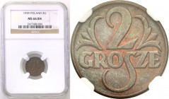 Poland II Republic 
POLSKA / POLAND / POLEN

II RP. 2 grosze 1939 NGC MS66 BN (MAX) 
Najwyższa nota gradingowa na świecie.Idealnie zachowany egzem...