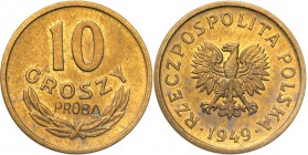 Probe coins Polish People Republic (PRL)
POLSKA/ POLAND/ POLEN/ PROBE/ PATTERN

PRL. PROBE/PATTERN brass 10 groszy 1949 
Bardzo rzadka moneta wybi...