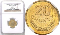 Probe coins Polish People Republic (PRL)
POLSKA/ POLAND/ POLEN/ PROBE/ PATTERN

PRL. PROBE/PATTERN brass 20 groszy 1949 NGC MS63 (MAX) 
Najwyższa ...
