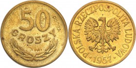 Probe coins Polish People Republic (PRL)
POLSKA/ POLAND/ POLEN/ PROBE/ PATTERN

PRL. PROBE/PATTERN brass 50 groszy 1957 
Bardzo rzadka moneta wybi...