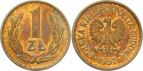 Probe coins Polish People Republic (PRL)
POLSKA/ POLAND/ POLEN/ PROBE/ PATTERN

PRL. PROBE/PATTERN brass 1 zloty 1957 
Bardzo rzadka próbna moneta...