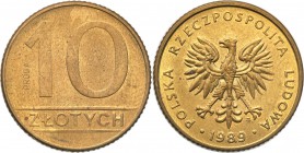Probe coins Polish People Republic (PRL)
POLSKA/ POLAND/ POLEN/ PROBE/ PATTERN

PRL. PROBE/PATTERN brass 10 zlotych 1989 
Bardzo rzadka moneta wyb...