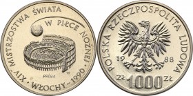 Collection - Nickel Probe Coins
POLSKA/ POLAND/ POLEN/ PROBE/ PATTERN

PRL. PROBE/PATTERN nickel 1000 zlotych 1988 MŚ. in football 
Piękny egzempl...