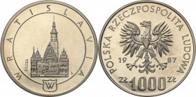 Collection - Nickel Probe Coins
POLSKA/ POLAND/ POLEN/ PROBE/ PATTERN

PRL. PROBE/PATTERN nickel 1000 zlotych 1987 Wratislavia 
Piękny egzemplarz....