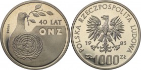 Collection - Nickel Probe Coins
POLSKA/ POLAND/ POLEN/ PROBE/ PATTERN

PRL. PROBE/PATTERN nickel 1000 zlotych 1985 40 lat ONZ 
Piękny egzemplarz.F...