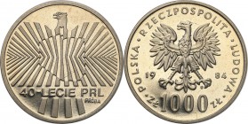 Collection - Nickel Probe Coins
POLSKA/ POLAND/ POLEN/ PROBE/ PATTERN

PRL. PROBE/PATTERN nickel 1000 zlotych 1984 40 lat PRL 
Piękny egzemplarz.F...