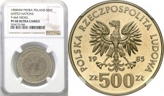 Collection - Nickel Probe Coins
POLSKA/ POLAND/ POLEN/ PROBE/ PATTERN

PRL. PROBE/PATTERN nickel 500 zlotych 1985 40 lat ONZ NGC PF68 ULTRA CAMEO (...